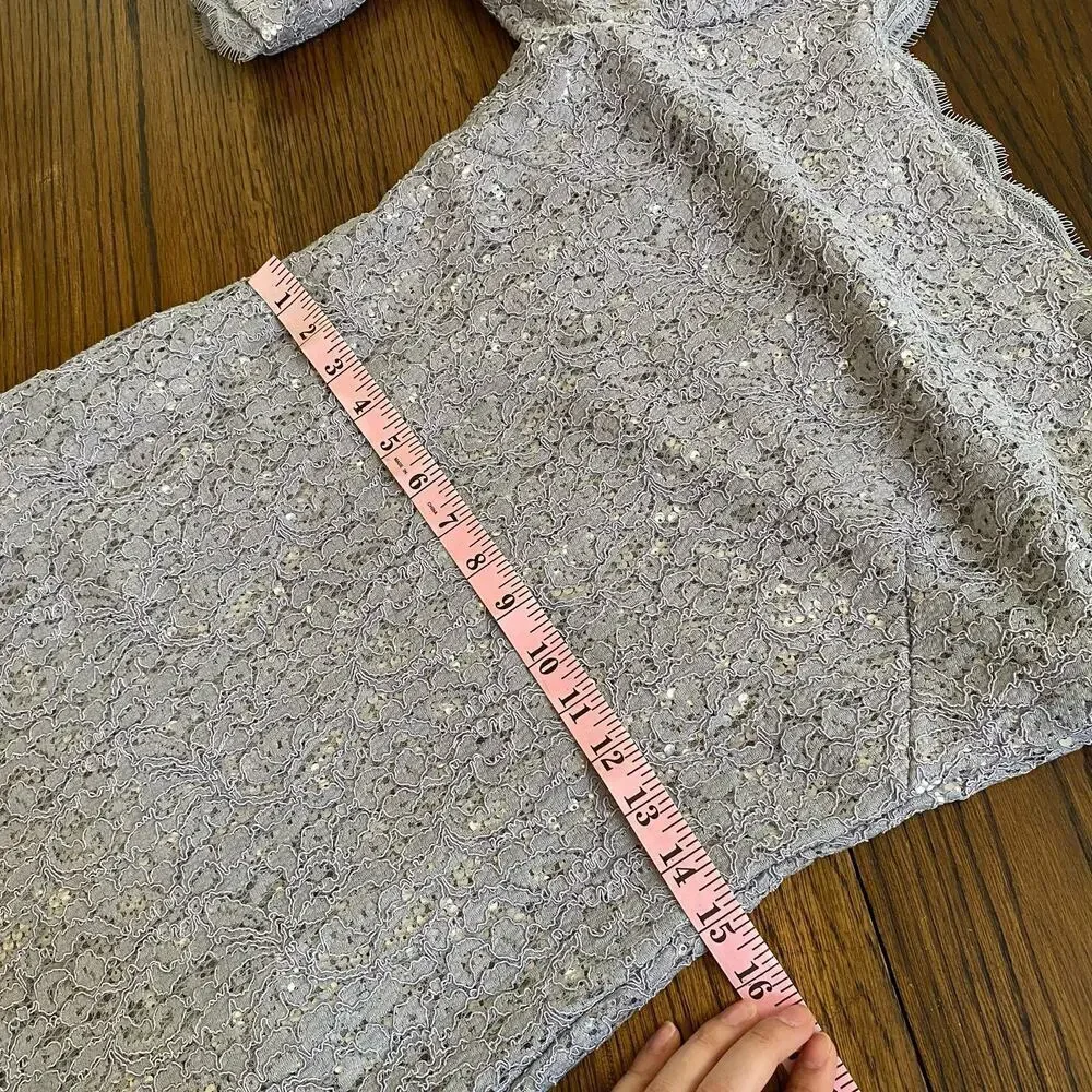 Adrianna Papell 41915770 Lace Short Dress Women's sz 8 Silver Gray Cocktail Prom - Picture 13 of 16